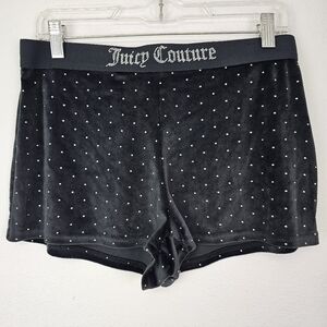 Juicy Couture Black Velour Elastic Waiat Sparkle Sleep Shorts Sz L Y2K